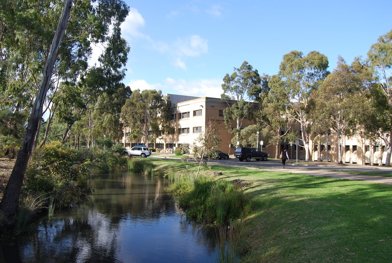 Moat and George Singer Building, La Trobe University Bundoora Campus