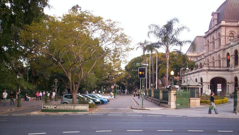Entrance to QUT Gardens Point campus. Parliament House can be seen on the right