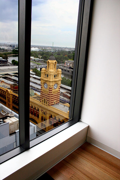 Gallery space in Vic Uni overlooking Flinders Street Station