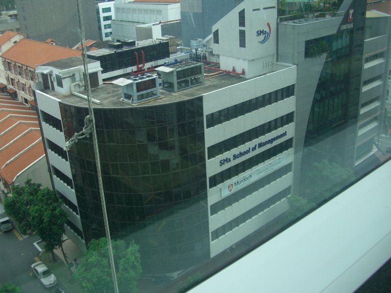 Murdoch University campus seen out of the window of the Singapore National Library